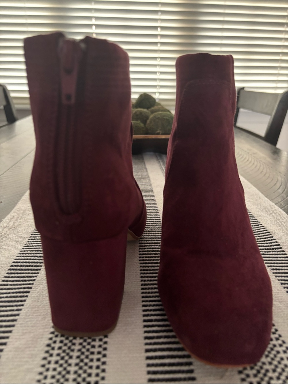 Women's Burgundy Faux Suede Ankle Boots - Stylish Block Heel